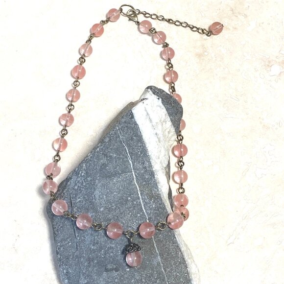 Cute Cherry Quartz Bronze Acorn Pendant Adjustable Choker - Picture 6 of 16